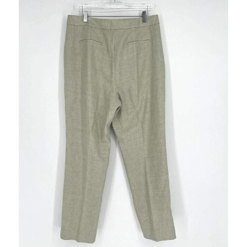 J Crew Kate Trouser Pants Womens 14T Green Linen Straight Leg Career Office Work